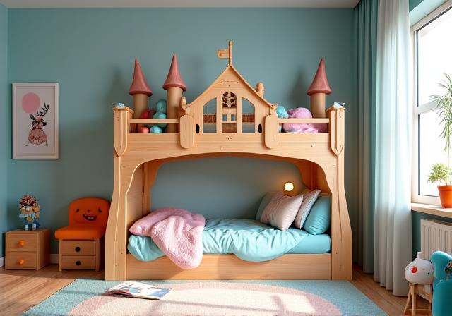 Cama castillo temática de madera